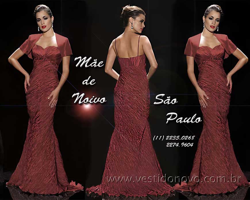vestido mae da noiva, sereia, em tafeta marsala com manga e bolero, So Paulo sp