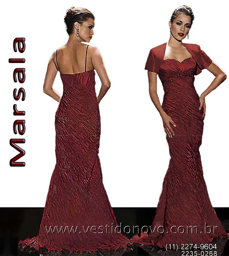 vestido mae da noiva, sereia, em tafeta marsala com manga e bolero, So Paulo sp