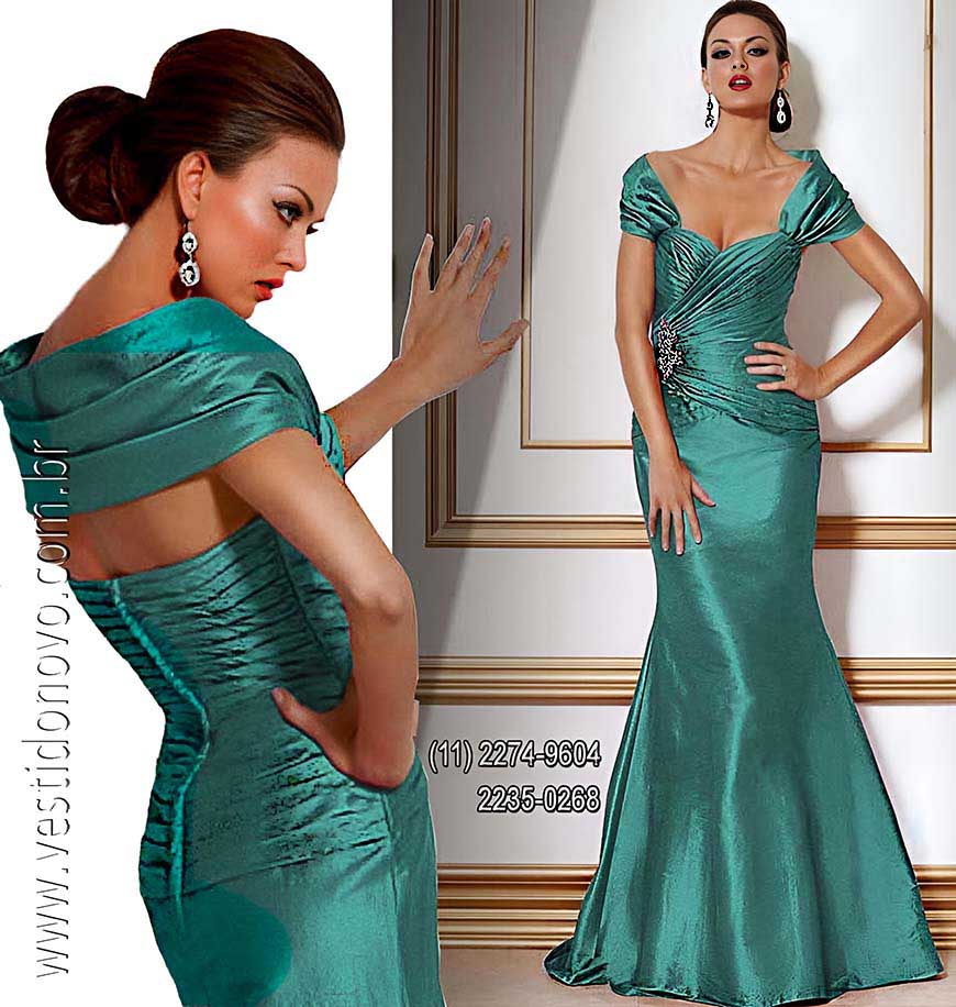 Vestido de festa plus size, mae da noiva, azul esverdeado, em tafet de seda  importado