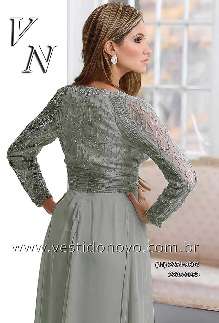 Vestido de festa cinza prta, decotado, me da noiva, bodas de prata, So Paulo, sp