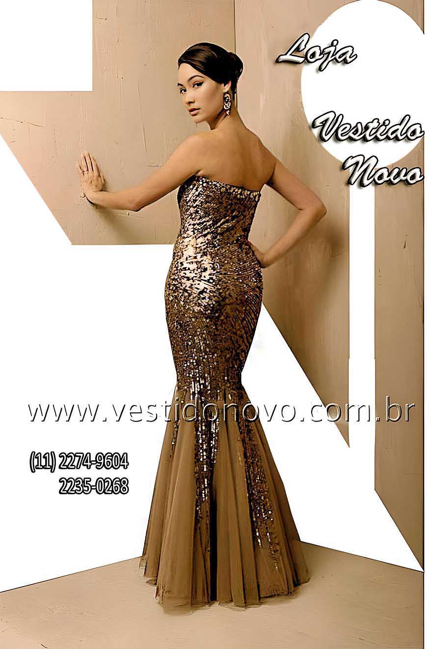 Vestido de festa sereia todo em predraria e brilho nude com dourado, So Paulo, sp, 