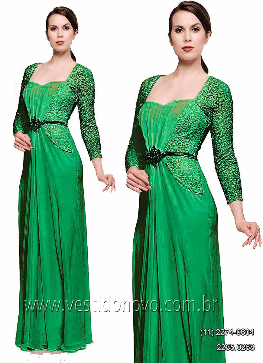 vestido verde de renda com manga, me da noiva,  festa longo em So Paulo